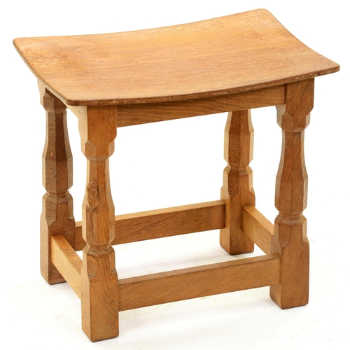 1321 - A Robert 'Mouseman' Thompson oak stool, 38cm h, 41cm l, carved mouse 'signature'