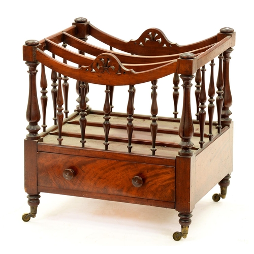 1331 - An early Victorian mahogany Canterbury, with spindle sides and fitted with a drawer, 53cm l... 