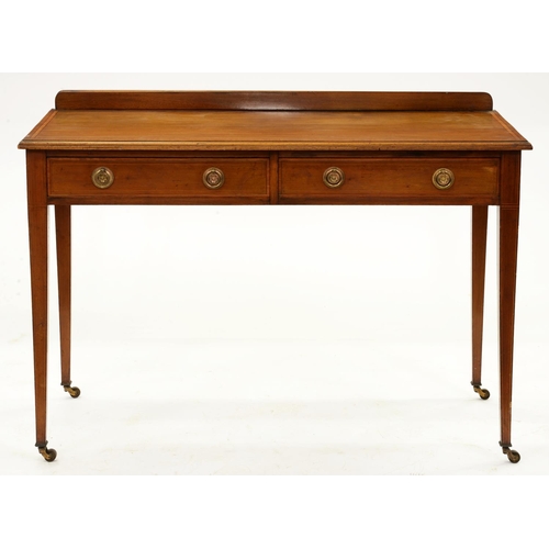 1342 - An Edwardian mahogany washstand, crossbanded in satinwood, on square tapered legs and brass castors,... 