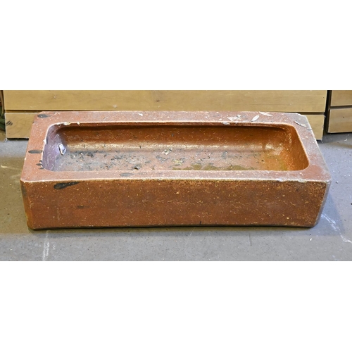 1360 - A Victorian saltglazed brown stoneware sink,  14cm h;  35.5 x 78cm