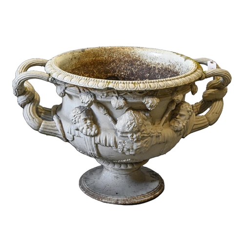 1361 - A cast iron urn copy of the Warwick vase, possibly late 19th/early 20th c,  51cm h, 82cm over handle... 