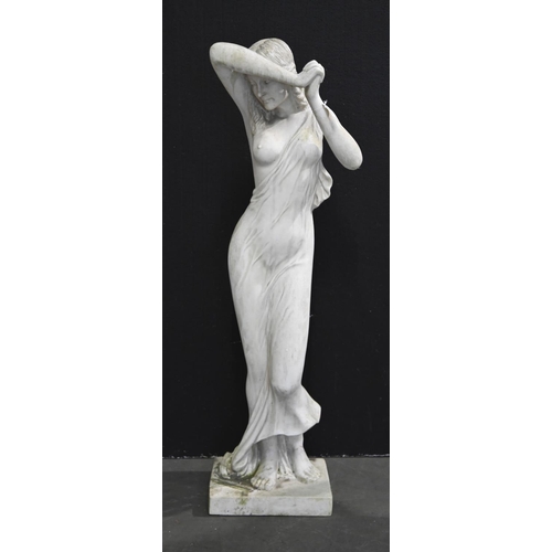 1369 - A life sized 'marble' resin garden statue of a semi naked maiden,  157cm h