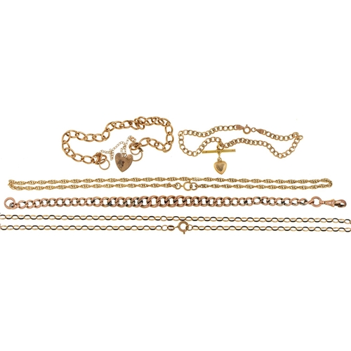 138 - Three gold bracelets and two necklets, 29g