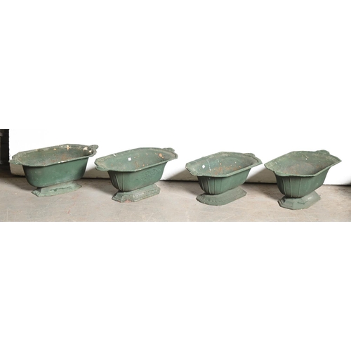 1382 - Four cast garden Jardinieres, probably French, late 19th c,  green painted, 61-66cm l... 