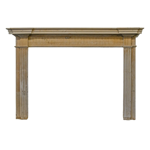 1389 - A neo classical style pine chimneypiece,  110cm h, 159cm l (87 x 103 inner)