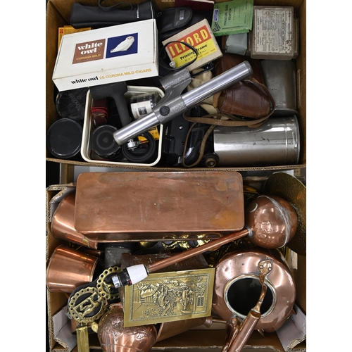 1480 - Miscellaneous vintage cameras and photography equipment, brass copper and other metalware... 