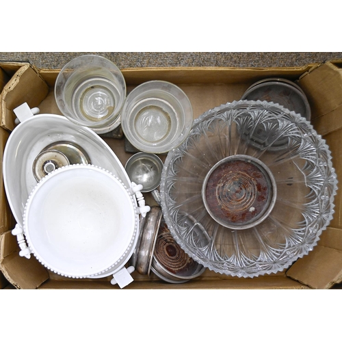 1490 - Miscellaneous ceramics, glass and plated ware to include pair of cut glass bowls, plated coasters, v... 