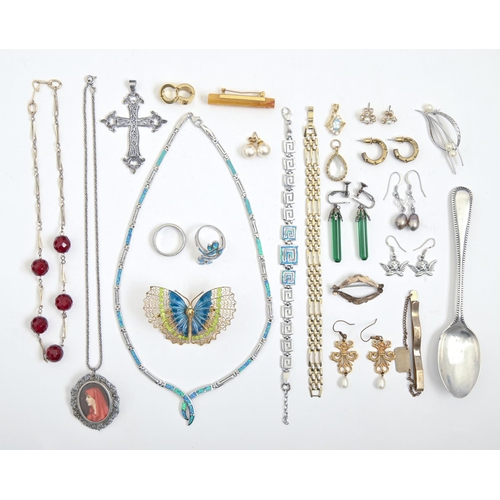 163 - A silver and enamel Greek key bracelet and necklace and miscellaneous costume jewellery, etc... 