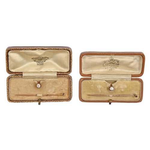 165 - A pair of Edwardian diamond dress studs, c1910, in gold, de-mountable for wear with stickpins, 5.2g... 