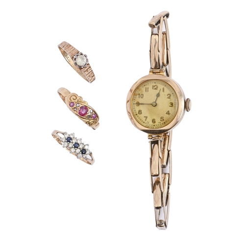 177 - A 9ct gold lady's wristwatch, 24mm diam, Birmingham 1933, on expanding gold bracelet marked 9c and t... 