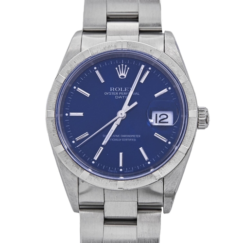 210 - A Rolex stainless steel wristwatch, Oyster Perpetual Date, with blue dial, 34mm diam, maker's bracel... 