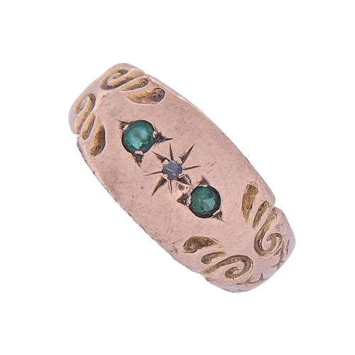 227 - A diamond and green paste ring, gypsy set in 9ct gold, Birmingham 1918, 2.2g, size L... 