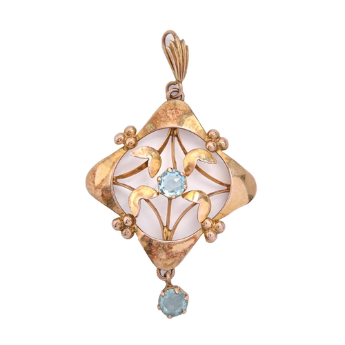 268 - A blue paste openwork pendant, c1910, in gold, 40mm, marked 9ct, 1.5g