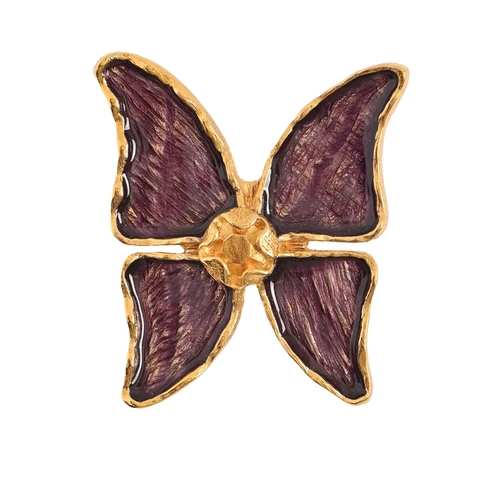 286 - Costume jewellery. Yves Saint Laurent - a gold plated and purple enamel butterfly brooch, late 20th ... 