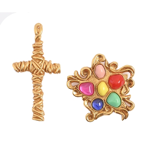 287 - Costume jewellery. Christian Lacroix - an asymmetrical paste and gold plated brooch and cross, late ... 