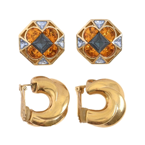 289 - Costume jewellery. Christian Dior - two pairs of gold plated earrings