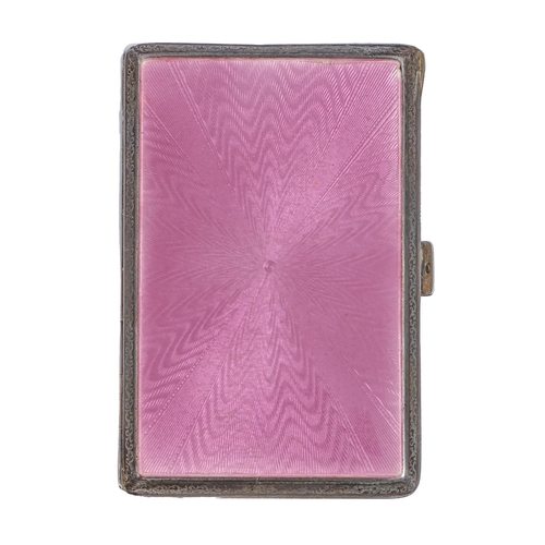 303 - A Continental silver and pink guilloche enamel cigarette case, 90mm l, import marked, F B Reynolds, ... 