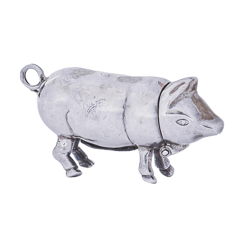 311 - A silver pig novelty vesta case, 49mm l, marked STERLING, 11dwts