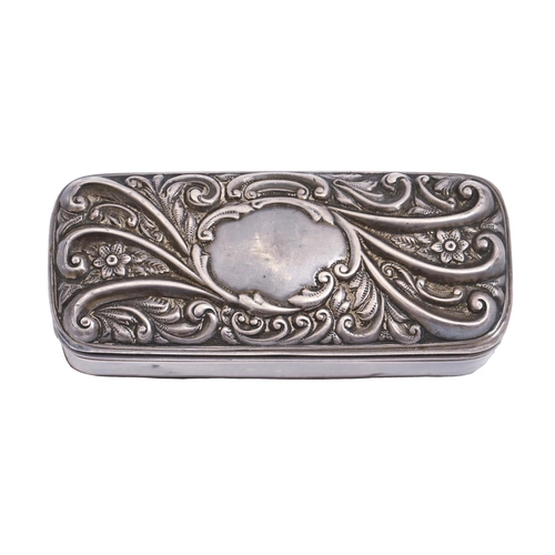 313 - An Edwardian silver ring box, with die stamped lid, fitted interior, 88mm l, by Adie & Lovekin L... 