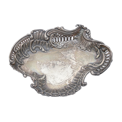 324 - A Victorian rococo die stamped silver sweetmeat dish, 15cm l, maker's mark obscured, Birmingham 1900... 