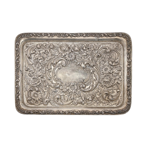 334 - An Edwardian silver tray from a brush set, 29cm l, by W G Keight & Co, Birmingham 1909, 11ozs 8d... 