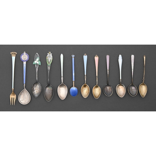 337 - Miscellaneous silver and guilloche enamel coffee spoons and other articles, early 20th c, various ma... 