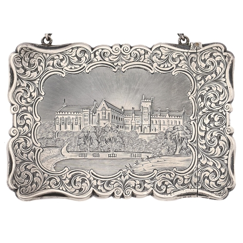 349 - A Victorian silver 'card top' card case, engraved with Queen's College Cork, Ireland bordered by scr... 