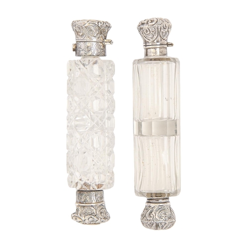 380 - Two Victorian silver capped combined scent and salts bottles, 12.5cm l