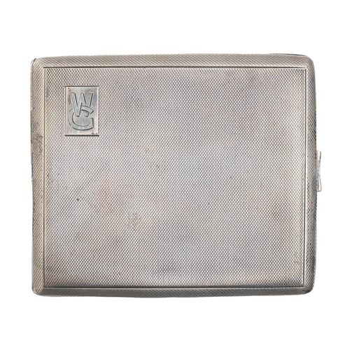 384 - A George V silver cigarette case, engine turned, 95mm, by Deakin & Francis Ltd, Birmingham 1934,... 