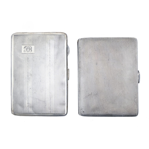 391 - Two George VI silver cigarette cases, engine turned, 11.5 and 12.5cm, by C B Thomas & Co and ano... 