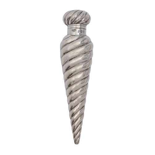 415 - A Victorian silver 'icicle' scent bottle, spirally reeded, glass stopper, 12cm h, by Horton & Al... 