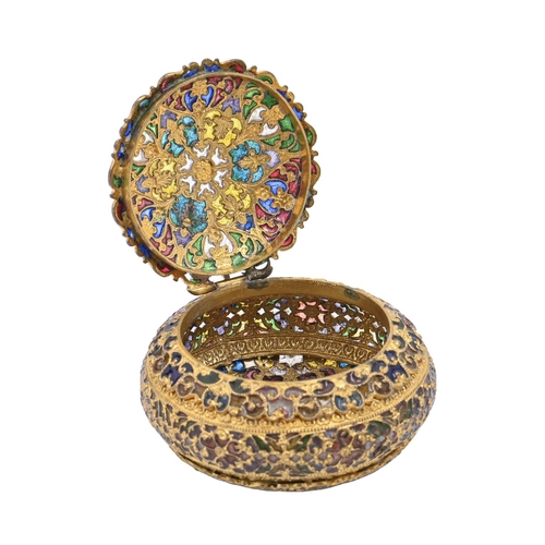 425 - A Continental gilt filigree and plique a jour enamel box, early 20th c, 53mm diam