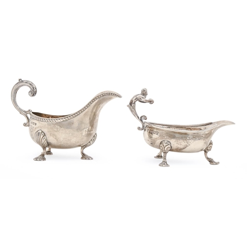 462 - A Victorian silver sauceboat, with figural handle, on three shell feet, 13cm l, by Fordham & Fau... 