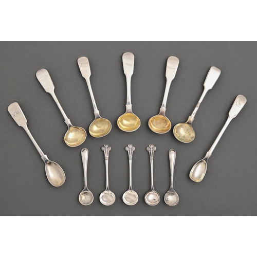 480 - Miscellaneous silver condiment spoons, George IV and later, 3ozs 12dwts and several plated examples... 