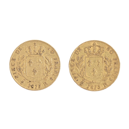 570 - France, Louis XVIII, Gold 20 Francs, London mint, 1815R, F-VF (2)