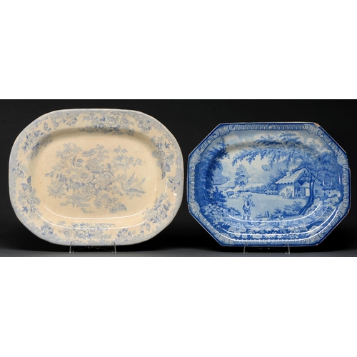 701 - A Brameld blue printed earthenware Peasant pattern meat dish, c1820-30, 42.5cm l, impressed mark, an... 