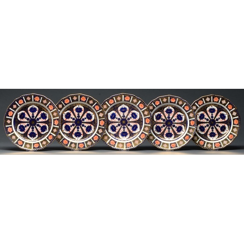 702 - A set of five Royal Crown Derby Imari pattern gadrooned dessert plates, 1938-1940, printed mark, 23c... 