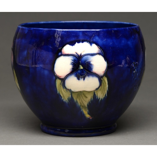 711 - A Moorcroft Pansy jardiniere, c1930-1936, painted signature, 19cm h; 20cm diameter