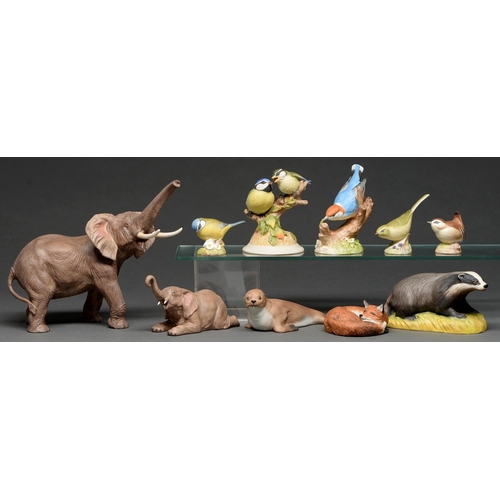 716 - Ten Aynsley models of animals, late 20th c, matt glazed elephant 21.5cm h, printed marks... 