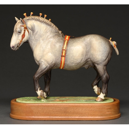 718 - A Royal Worcester model of a Percheron stallion, 1965, designed by Doris Lindner, 23.5cm h, printed ... 