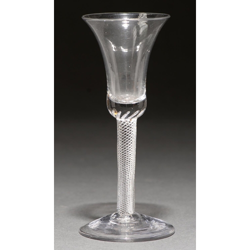 735 - An ale glass, mid 18th c, the rounded funnel bowl on double series air twist stem and conical foot, ... 