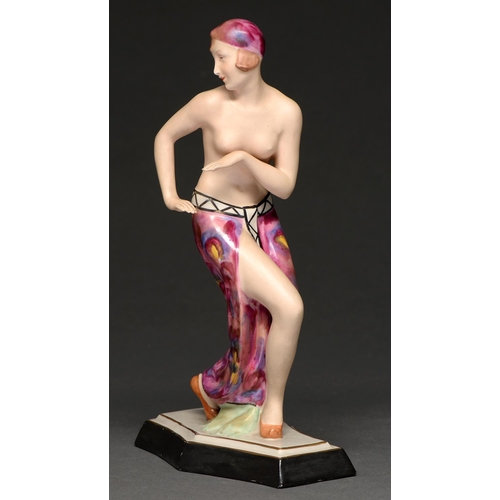 749 - A Royal Dux Art Deco figure of an exotic dancer, c1925-30, on black and gilt base, 27cm h, impressed... 