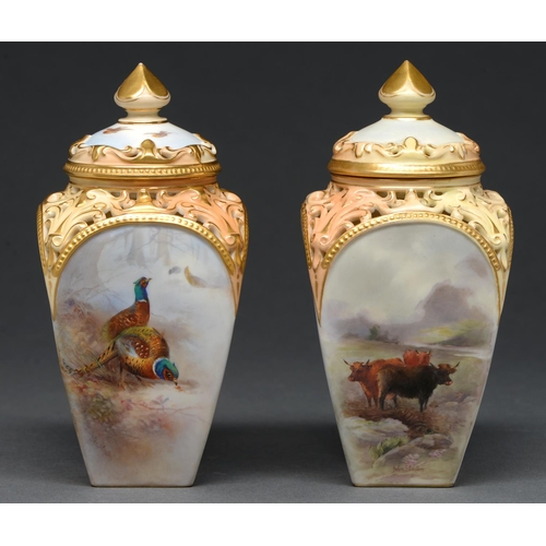 751 - Two Royal Worcester pot pourri vases and covers, 1902 and circa, painted by John Stinton or Jas Stin... 