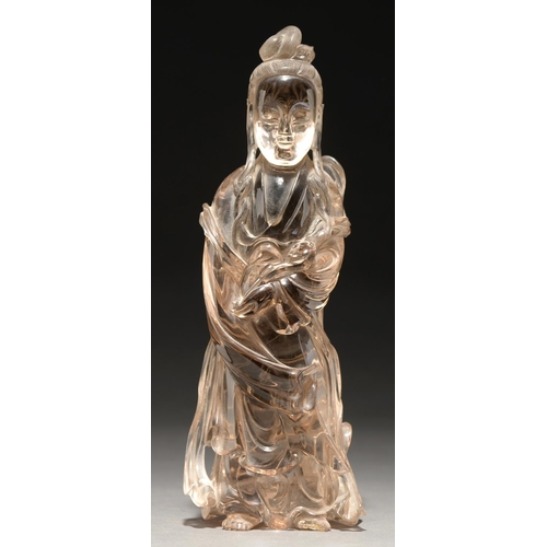 759 - A Chinese rock crystal figure of Guanyin, 20th c, 26cm