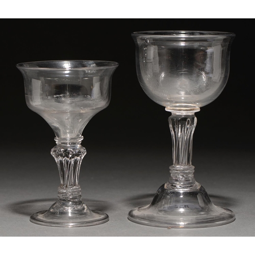 760 - A sweetmeat glass,  the cup bowl flared at the rim, on moulded pedestal stem and domed, folded foot,... 