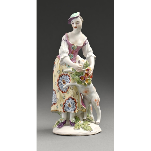 781 - A Derby figure of a garland shepherdess, c1771, 15.5cm h