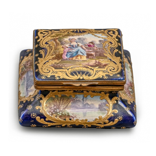 786 - A French giltmetal mounted earthenware trinket box, early 20th c, in Sevres style and of square shap... 