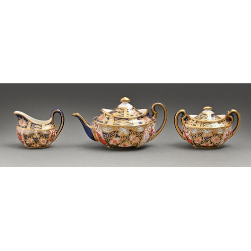 787 - A Royal Crown Derby miniature Witches pattern miniature tea service, 1940, teapot and cover 40mm h, ... 