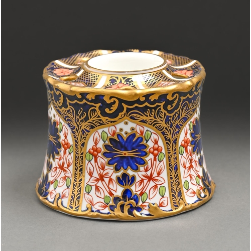 790 - A Royal Crown Derby Imari pattern capstan inkwell and liner, 1907, 60mm h, printed mark... 