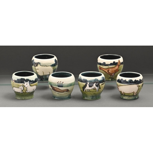 795 - A set of six Moorcroft Farmyard eggcups, 1998, 48mm h, impressed and painted marks